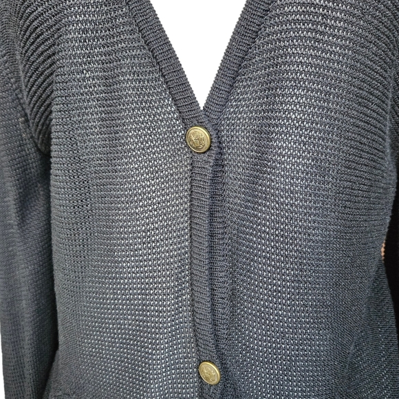 Lili Bleu knit black cotton cardigan rushed waist extended sleeve M / L / XL - Picture 8 of 17